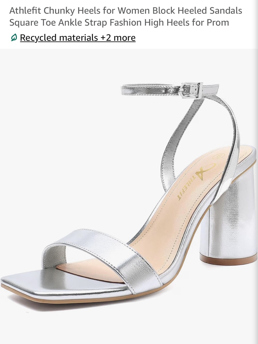 Silver Block Heel Ankle-Strap Sandals - Women's